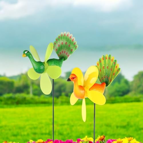 Chocozone Garden Decor 3D Pinwheels Animal Insects Wind Spinners Outdoor Pinwheels for Garden Rotating Whirlygigs Landscape Decorations (Peacock) - Image 1