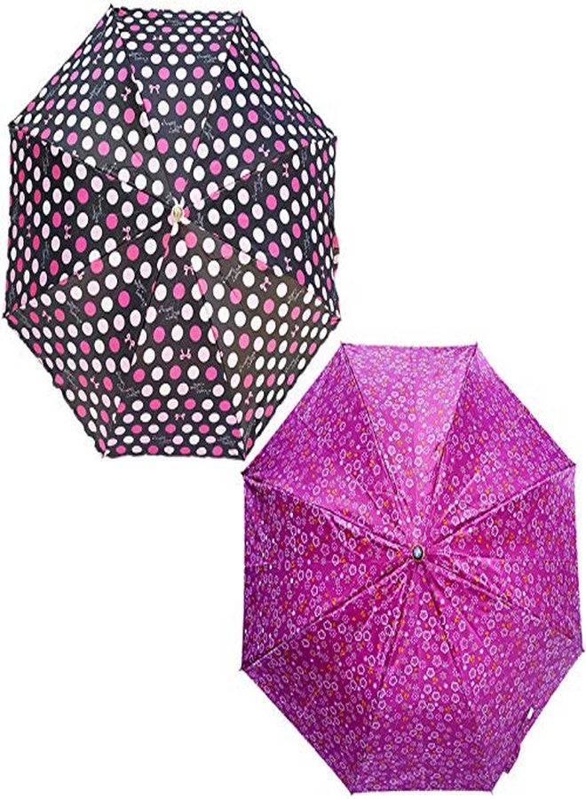 RAINPOPSON 2 Fold Printed Big Size Stylish Umbrella for Women & Men UV Protection Office Umbrella Combo for Girls (Multicolor & Purple Printed) - Set of 2 (UM-319) - Image 2