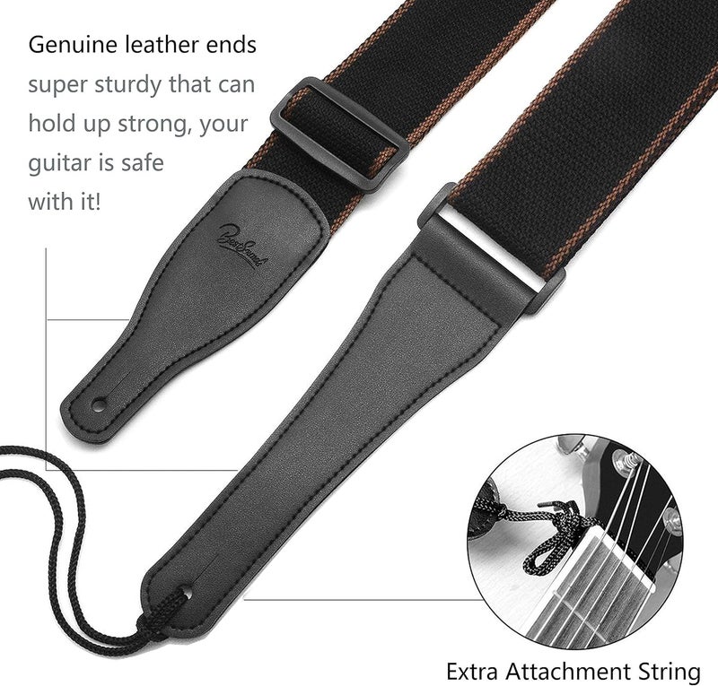 BestSounds Acoustic Guitar Strap, Soft Cotton & Leather Ends Strap for Electric & Bass Guitars come with 1 Button & 2 Locks - Image 4