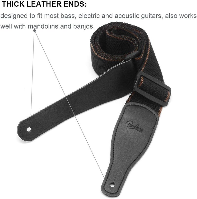 BestSounds Acoustic Guitar Strap, Soft Cotton & Leather Ends Strap for Electric & Bass Guitars come with 1 Button & 2 Locks - Image 5