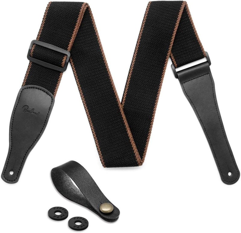 BestSounds Acoustic Guitar Strap, Soft Cotton & Leather Ends Strap for Electric & Bass Guitars come with 1 Button & 2 Locks - Image 1