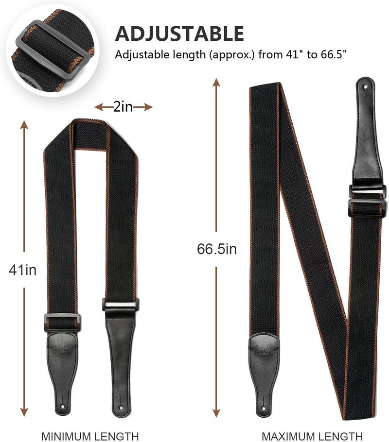 BestSounds Acoustic Guitar Strap, Soft Cotton & Leather Ends Strap for Electric & Bass Guitars come with 1 Button & 2 Locks - Image 3