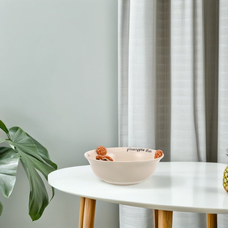 Porcelain Serving Bowl: Cute Ceramic Mixing Dish - Inside Embossed Bowl for Salads Spaghetti Dessert Veggie and Fruits, Dishwasher Safe - Image 2