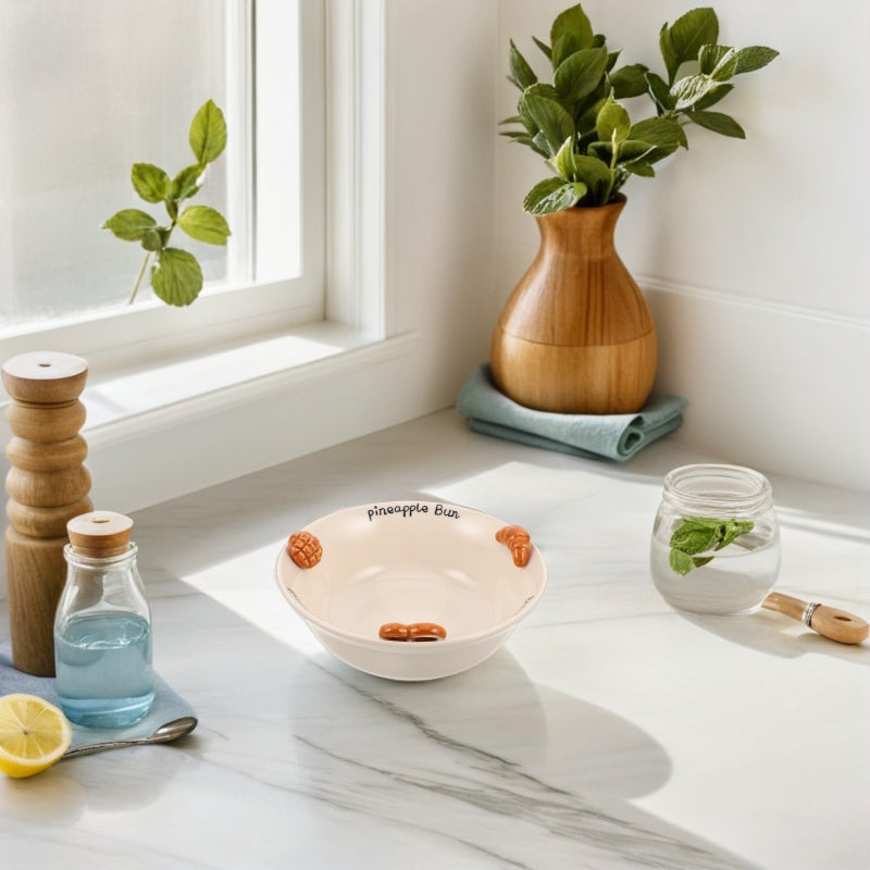 Porcelain Serving Bowl: Cute Ceramic Mixing Dish - Inside Embossed Bowl for Salads Spaghetti Dessert Veggie and Fruits, Dishwasher Safe - Image 5