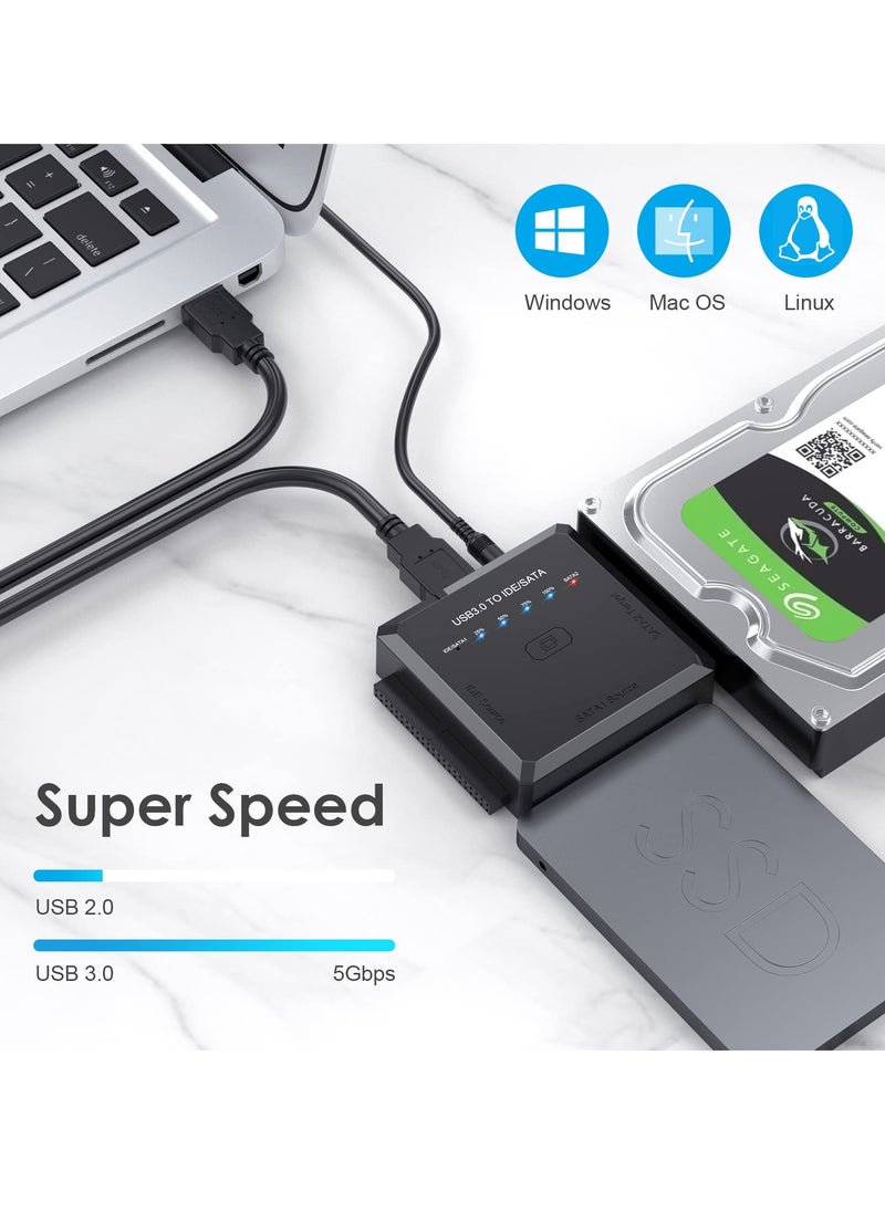 Generic - USB 3.0 Hard Drive Adapter for SATA and IDE with Offline Clone, External Data Recovery Kit for 2.5 and 3.5 Inch HDD and SSD, Supports Up to 10TB - Image 1