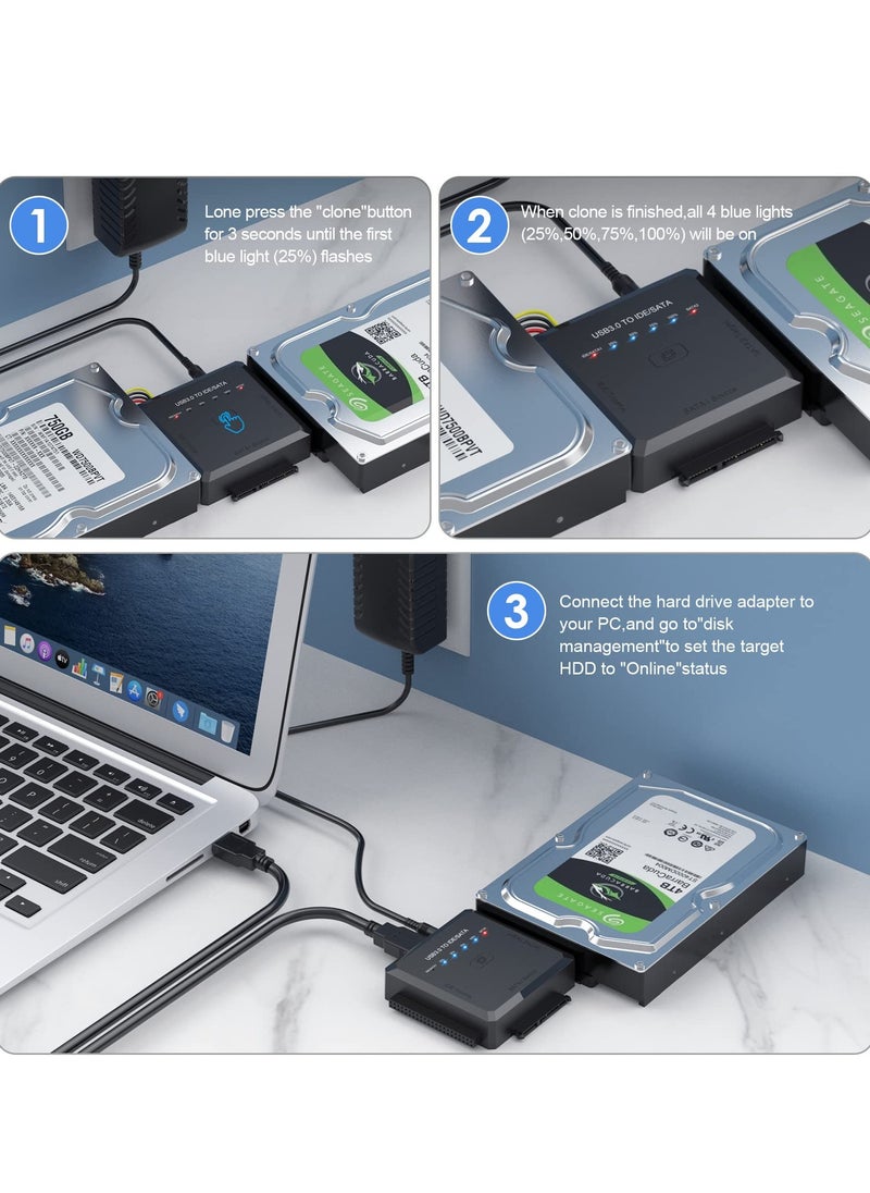 Generic - USB 3.0 Hard Drive Adapter for SATA and IDE with Offline Clone, External Data Recovery Kit for 2.5 and 3.5 Inch HDD and SSD, Supports Up to 10TB - Image 1