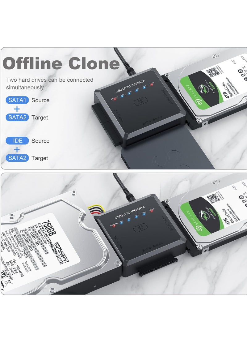 Generic - USB 3.0 Hard Drive Adapter for SATA and IDE with Offline Clone, External Data Recovery Kit for 2.5 and 3.5 Inch HDD and SSD, Supports Up to 10TB - Image 1