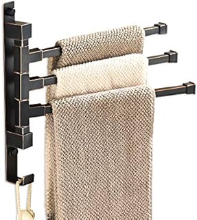 ELLO&ALLO ELLO&ALLO Oil Rubbed Bronze Swing Out Towel Rack for Bathroom Holder Wall Mounted Towel Bars with Hook 3-Arm  - Image 1