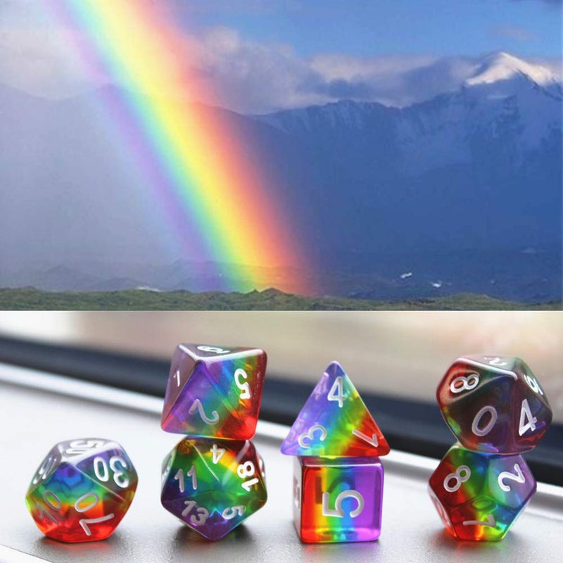 HD Polyhedral DND Dice Set RPG Rainbow Candy Dice for Dungeons and Dragons(D&D) Role Playing Game,MTG,Pathfinder,Table Game 7-Die Dice Set - Image 3
