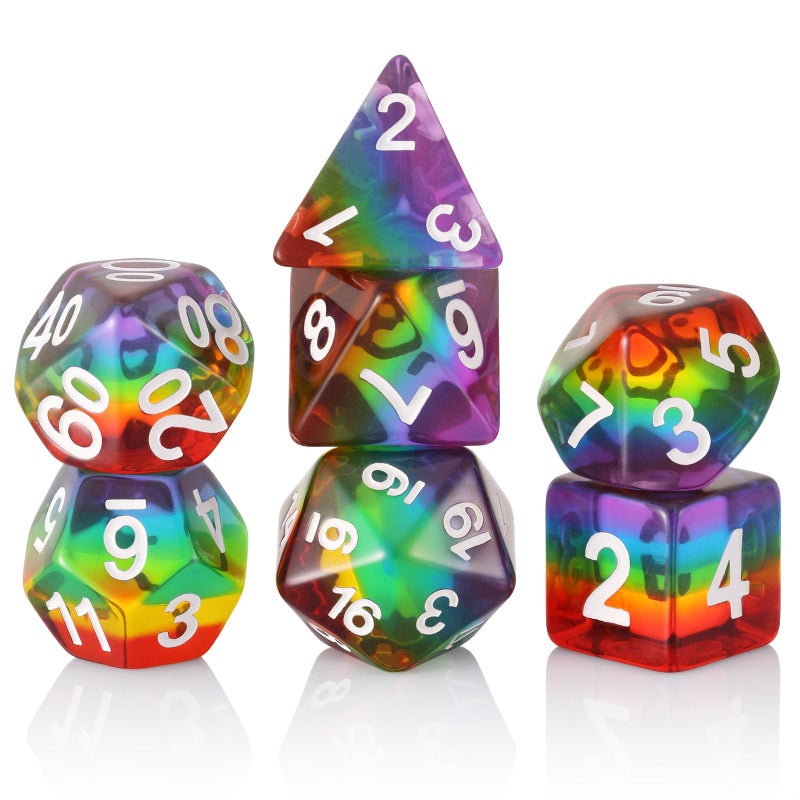 HD Polyhedral DND Dice Set RPG Rainbow Candy Dice for Dungeons and Dragons(D&D) Role Playing Game,MTG,Pathfinder,Table Game 7-Die Dice Set - Image 1
