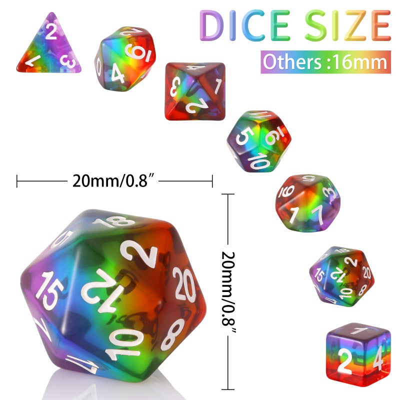HD Polyhedral DND Dice Set RPG Rainbow Candy Dice for Dungeons and Dragons(D&D) Role Playing Game,MTG,Pathfinder,Table Game 7-Die Dice Set - Image 2