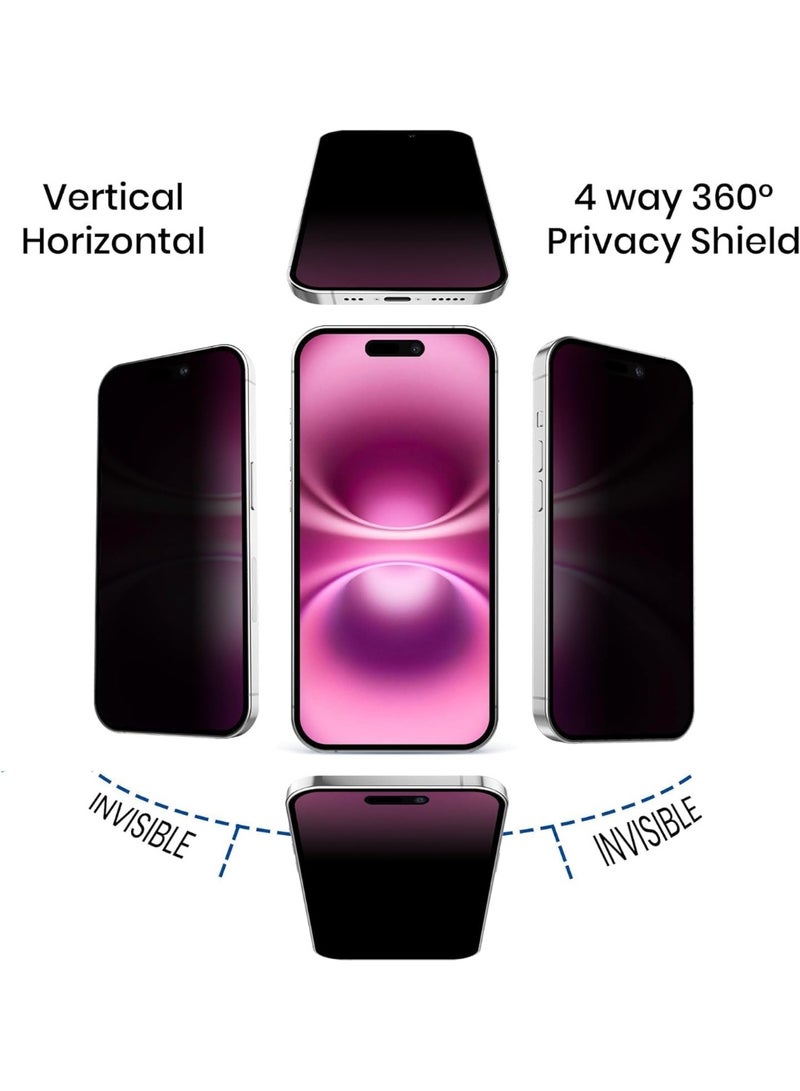 Muzz 4 Way 360° Privacy Glass Screen Protector for iPhone 16 Pro, Horizontal and Vertical Anti Spy Tempered Glass Screen Film for Apple iPhone 16 Pro (iPhone 16 Pro) - Image 5