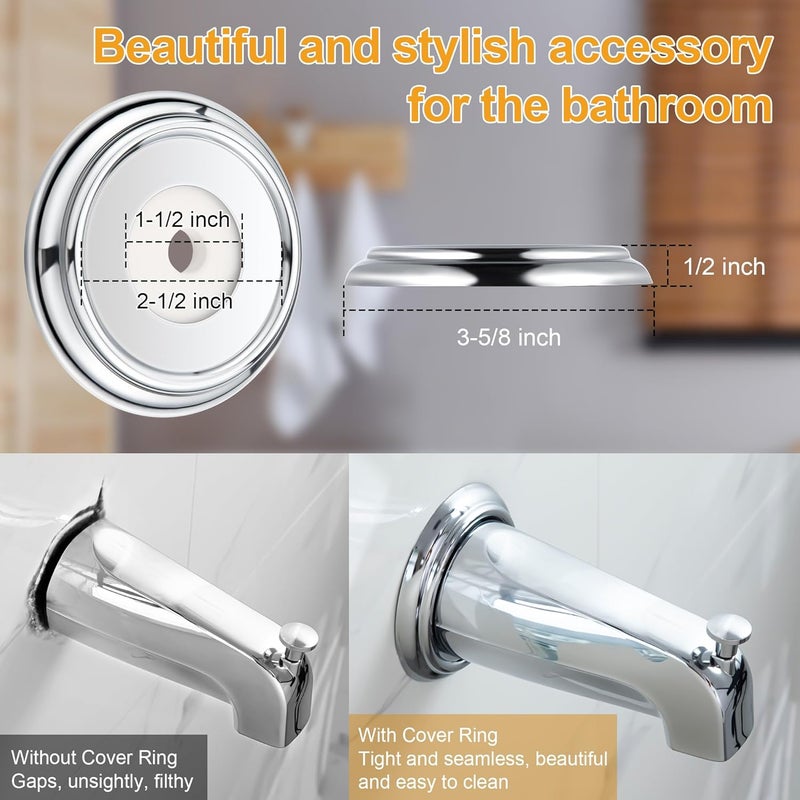 Dreyoo Slip On Diverter Tub Spout with Metal Cover Ring and Foam Gasket, Compatible with Kohler GP85556-CP, Bathroom Bathtub Faucet Set Replacement Fits 1/2'' Copper Water Tube (Polished Chrome) - Image 3