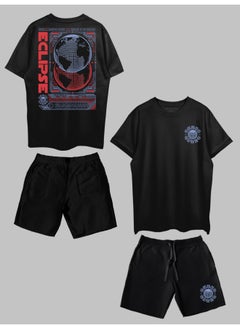 THREADCURRY Eclipse of Worlds Printed Co-ord Set for Men - Half Sleeve Oversized T-Shirt and Shorts