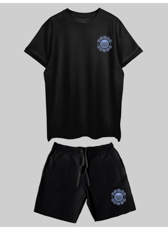 THREADCURRY - THREADCURRY Eclipse of Worlds Printed Co-ord Set for Men - Half Sleeve Oversized T-Shirt and Shorts - Image 1