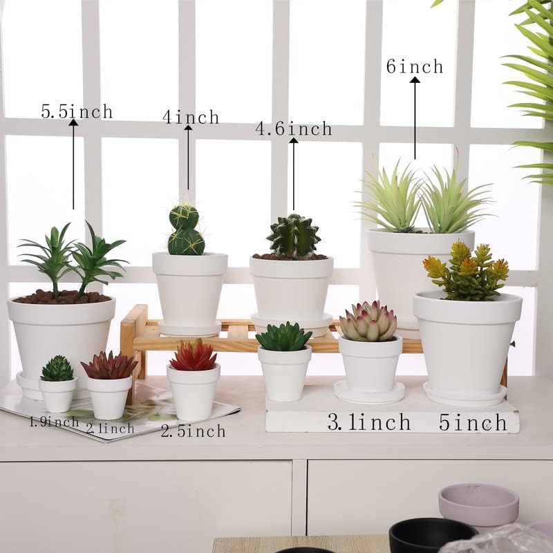 Yishang أواني تيرا كوتا بيضاء مع صحن - 6 عبوات من الأواني الطينية الصغيرة 4'' أواني خزفية لزراعة الصبار وأواني الزهور وأواني العصارة مع فتحة تصريف - رائعة للنباتات ومشاريع الحرف اليدوية - Image 3