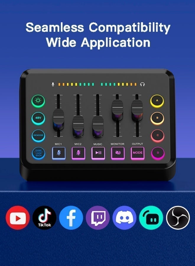 ALPNEGINE HD Gaming Audio Mixer, DJ Mixer with XLR Mic Interface for Streaming, Individual Control,Volume Fader,Mute Button,Real-time Monitor,Customized Ambience Effect for Podcast/Game/Tiktok/Youtube - Image 4