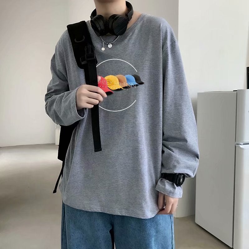 Long Sleeve T-Shirt Ins Men'S Loose Printed Hong Kong Style Fashion Handsome Tide Brand Clothes Tide Generation Hair - Image 3