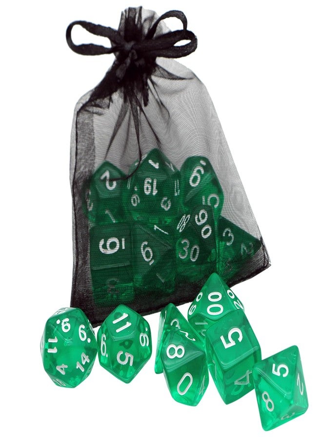 مجموعة نرد DND - 7 نرد متعددة الأوجه مناسبة لألعاب تقمص الأدوار Dungeons&Dragons و MTG - جودة ممتازة، متينة، ومتوازنة بدقة (أخضر شفاف) - Image 1