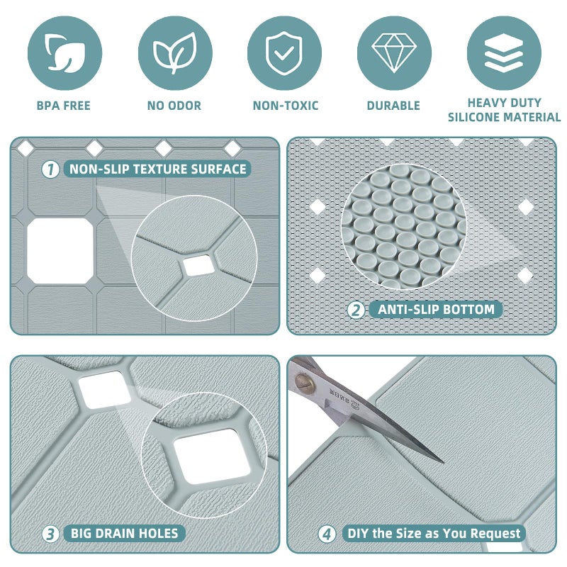 MeimeiDe Shower Mat Non Slip Silicone Soft Odorless Bathtub Mat Non Slip No Suction Cups for Refinished,Reglazed and Textured Bath Tub Mat 24 X 24 Inch Grey - Image 4