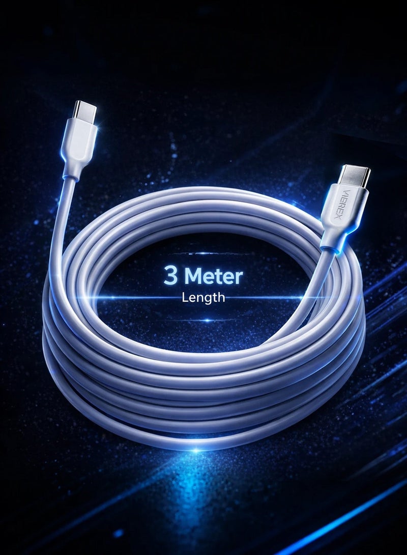 Vierex VC-3 Type-C to Type-C Fast Charging Data Cable 60W Power Delivery USB C Charger Cable, 3M - Image 1