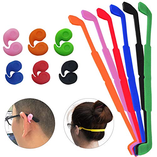 SENHAI 6 Pack AntiSlip Silicone Glasses Straps with 6 Pairs Ear Grip Hooks Soft Eyewear Retainer Eyeglasses Holder for Kids Adult Sports Black Red Orange Pink Blue Green - Image 3