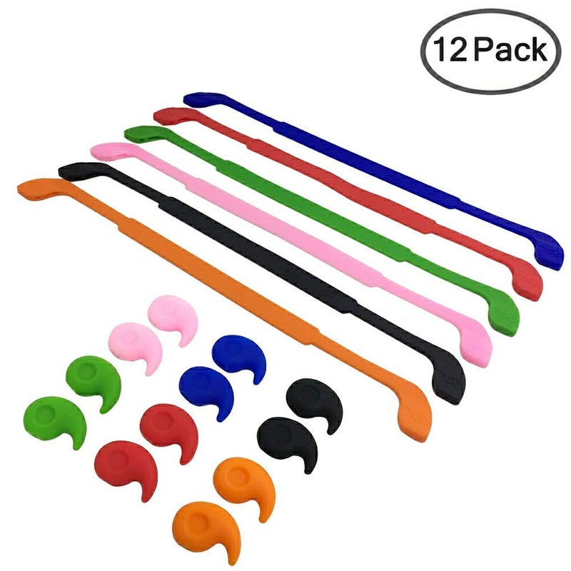 SENHAI 6 Pack AntiSlip Silicone Glasses Straps with 6 Pairs Ear Grip Hooks Soft Eyewear Retainer Eyeglasses Holder for Kids Adult Sports Black Red Orange Pink Blue Green - Image 2