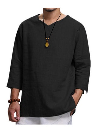 Mens Linen Shirts V-Neck Cotton Grandad Shirt Long Sleeve Tops Hippie T Shirts Tops Blouse Loose Fit Basic Tunic Tops Casual Office Work Shirt, Black-M - pzsku/Z405F501DDA7B69F388E9Z/45/1746228998/8d6e8094-303a-4f0c-9870-02c1ddb6953b