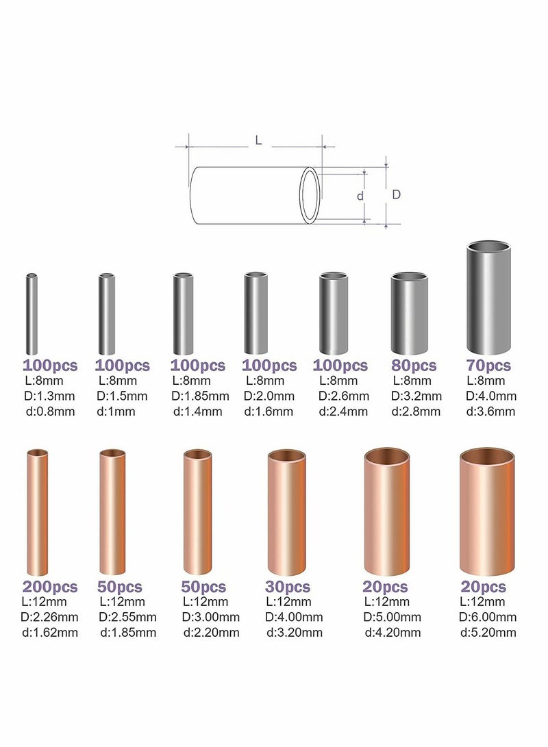 Excefore Wire Ferrules Kit Tinned Copper Crimp Connector Non Insulated Electrical Cable Pin Cord End Terminal Assortment Kit with 48Pcs Heat Shrink Tubing - Image 2