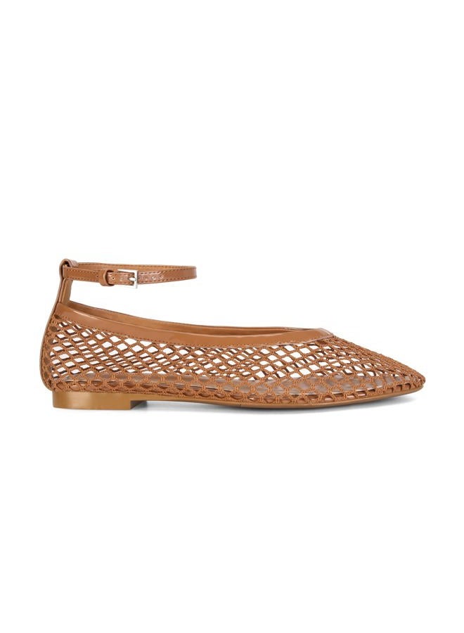 Wnshonzy Mesh Ballet Flats for Women Round Toe Buckle Strap Fishnet Mary Jane Flats Comfy Casual Office Womens Summer Flats Shoes, Apricot, 7.5 - Image 5