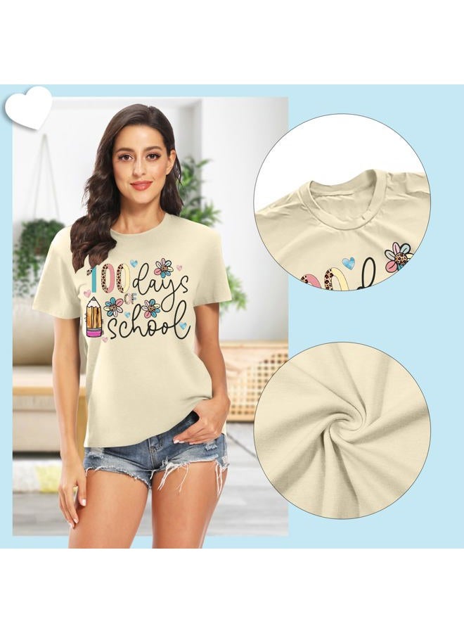 MEESHEEP 100 Days of School Shirt for Women： Teacher Shirt Disco Ball Graphic Shirt Happy 100 Day Shirt Teacher Life Tee Top, Cream, L - Image 5