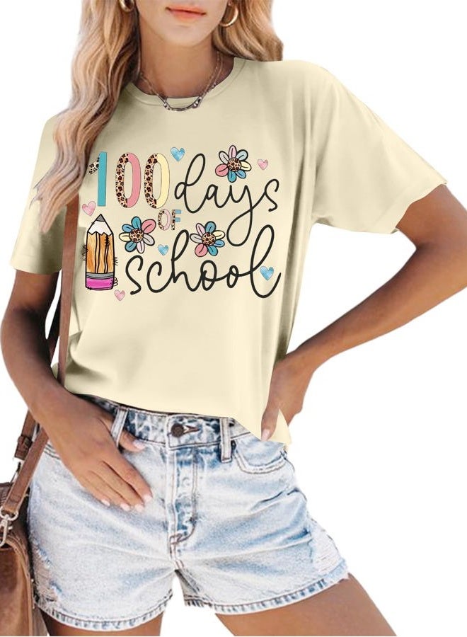 MEESHEEP 100 Days of School Shirt for Women： Teacher Shirt Disco Ball Graphic Shirt Happy 100 Day Shirt Teacher Life Tee Top, Cream, L - Image 4