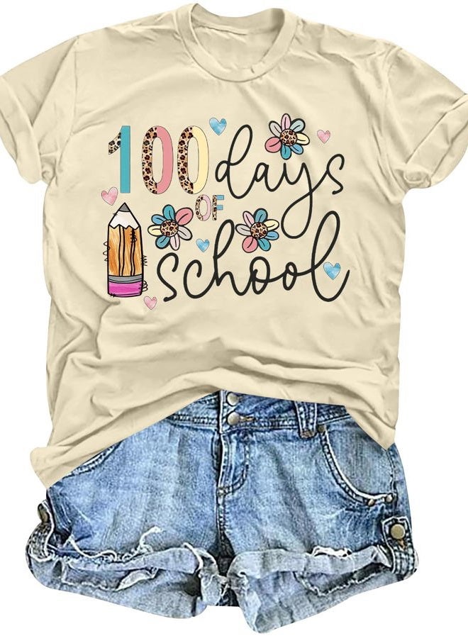 MEESHEEP 100 Days of School Shirt for Women： Teacher Shirt Disco Ball Graphic Shirt Happy 100 Day Shirt Teacher Life Tee Top, Cream, L - Image 1