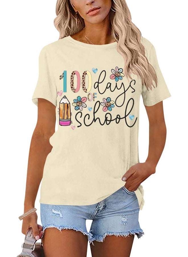 MEESHEEP 100 Days of School Shirt for Women： Teacher Shirt Disco Ball Graphic Shirt Happy 100 Day Shirt Teacher Life Tee Top, Cream, L - Image 2