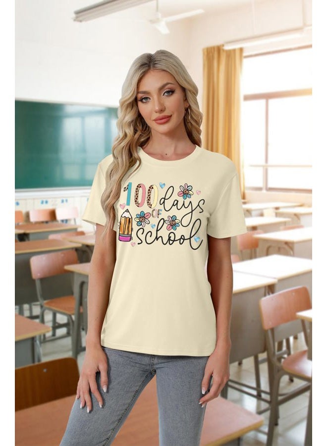 MEESHEEP 100 Days of School Shirt for Women： Teacher Shirt Disco Ball Graphic Shirt Happy 100 Day Shirt Teacher Life Tee Top, Cream, L - Image 3