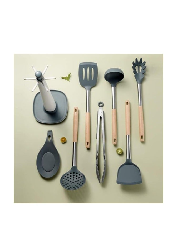 PROMASS طقم أدوات المطبخ المصنوعة من الفولاذ المقاوم للصدأ (8 قطع) - مجموعة أدوات مطبخ من الفولاذ المقاوم للصدأ والسيليكون مع أدوات مطبخ غير لاصقة ومقاومة للحرارة، مجموعة أدوات المطبخ. - Image 3
