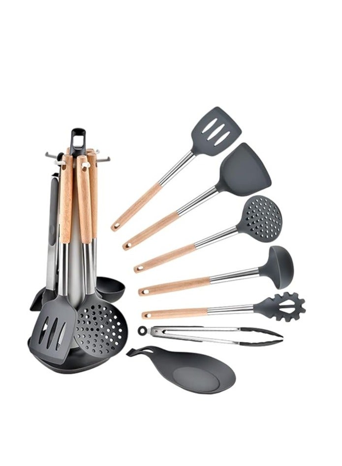 PROMASS طقم أدوات المطبخ المصنوعة من الفولاذ المقاوم للصدأ (8 قطع) - مجموعة أدوات مطبخ من الفولاذ المقاوم للصدأ والسيليكون مع أدوات مطبخ غير لاصقة ومقاومة للحرارة، مجموعة أدوات المطبخ. - Image 1