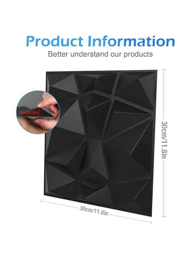 تراسل ألواح حائط ثلاثية الأبعاد للديكور PVC، 12 عبوة 30 × 30 سم لوحة حائط ثلاثية الأبعاد للديكور الداخلي للحائط، ألواح حائط ذات تصميم ماسي PVC لغرفة المعيشة ردهة غرفة النوم مكتب الفندق  - Image 2