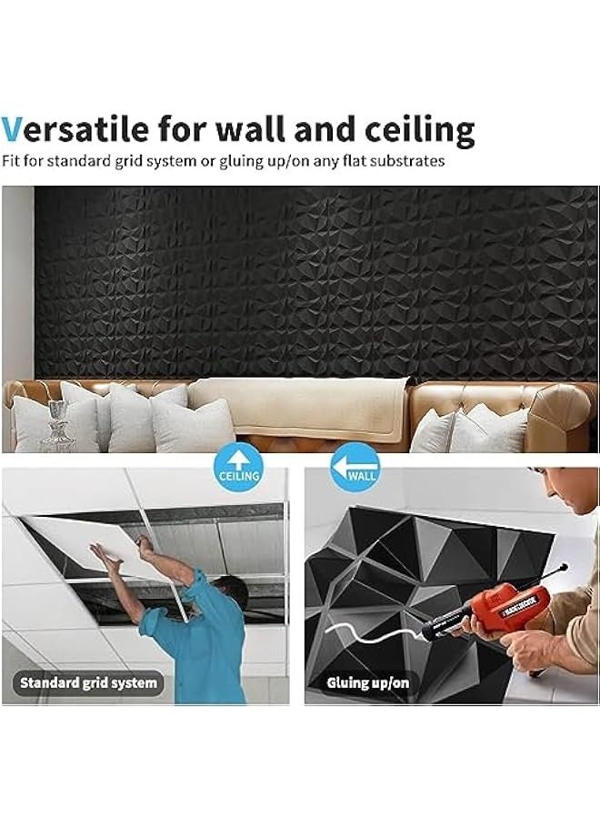 تراسل ألواح حائط ثلاثية الأبعاد للديكور PVC، 12 عبوة 30 × 30 سم لوحة حائط ثلاثية الأبعاد للديكور الداخلي للحائط، ألواح حائط ذات تصميم ماسي PVC لغرفة المعيشة ردهة غرفة النوم مكتب الفندق  - Image 5