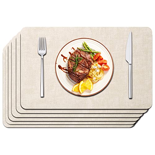 Maxpearl Faux Leather Placemats Set of 6  Waterproof  Wipe Clean  Heat Resistant  Anti Slip Dining Table Place Mats Suitable for Indoor  Outdoor Use 1712 Beige