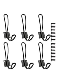 SYOSI Rustic Entryway Hooks-6 Pack Farmhouse Hooks with Metal Screws Included, Black Decorative Wall Mounted Rustic Coat Hooks Rack, Double Vintage Organizer Hanging Wire Hook Clothes Hanger  - Image 1