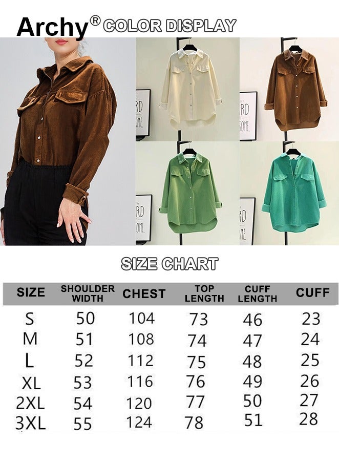Archy Long Sleeve Women Blouse Autumn Solid Shirt And Blouses Corduroy Street Tops Casual All-match Young Mid-length Turn-Down Collar Single Breasted Female Clothing - Image 5