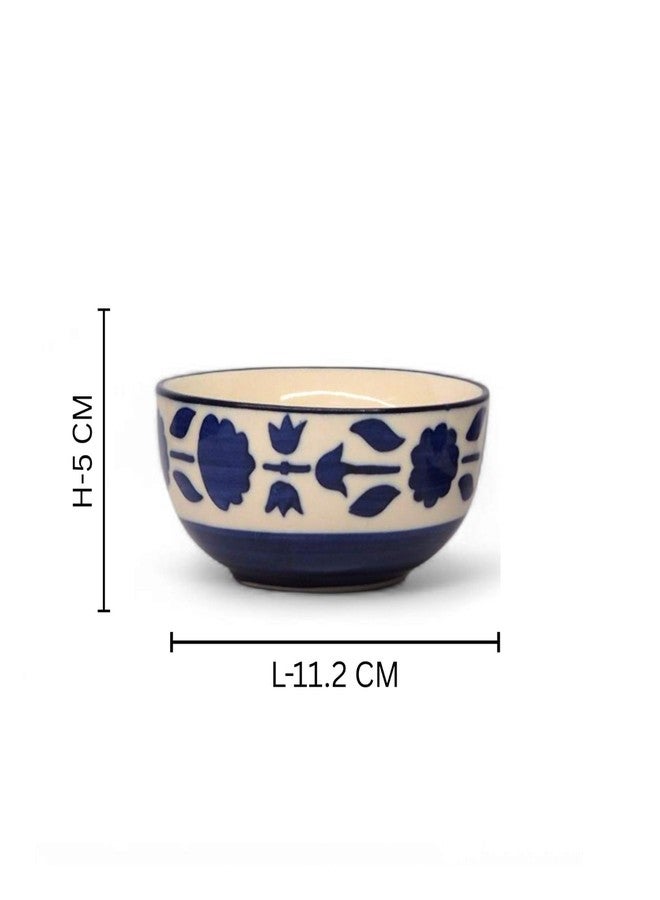 VOIDROP Set of 2 Handpainted Royal Blue Floral and Leaf-Stripe Pattern Ceramic Soup Bowls with Matching Spoons - Image 5