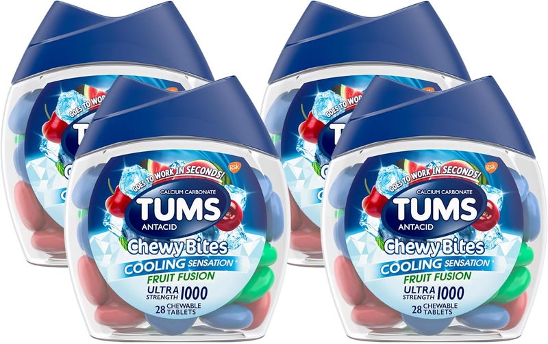TUMS Chewy Bites Fast Cooling Sensation Antacid Fruit Fusion 28 Tablets Pack of 4 - Image 1
