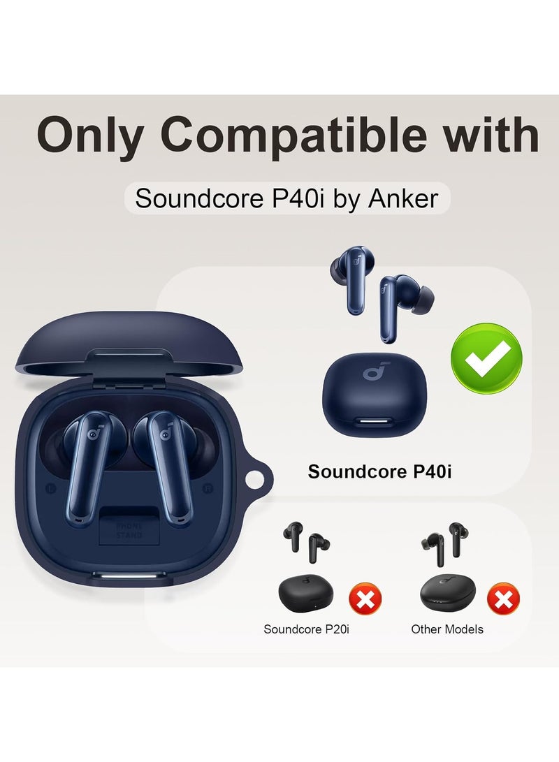 Silicone Case for Anker Soundcore P40i , Soft Silicone Shockproof Protective Skin Case for Soundcore P40i Wireless Earbuds with Carabiner, Front LED Visible -Blue - Image 2