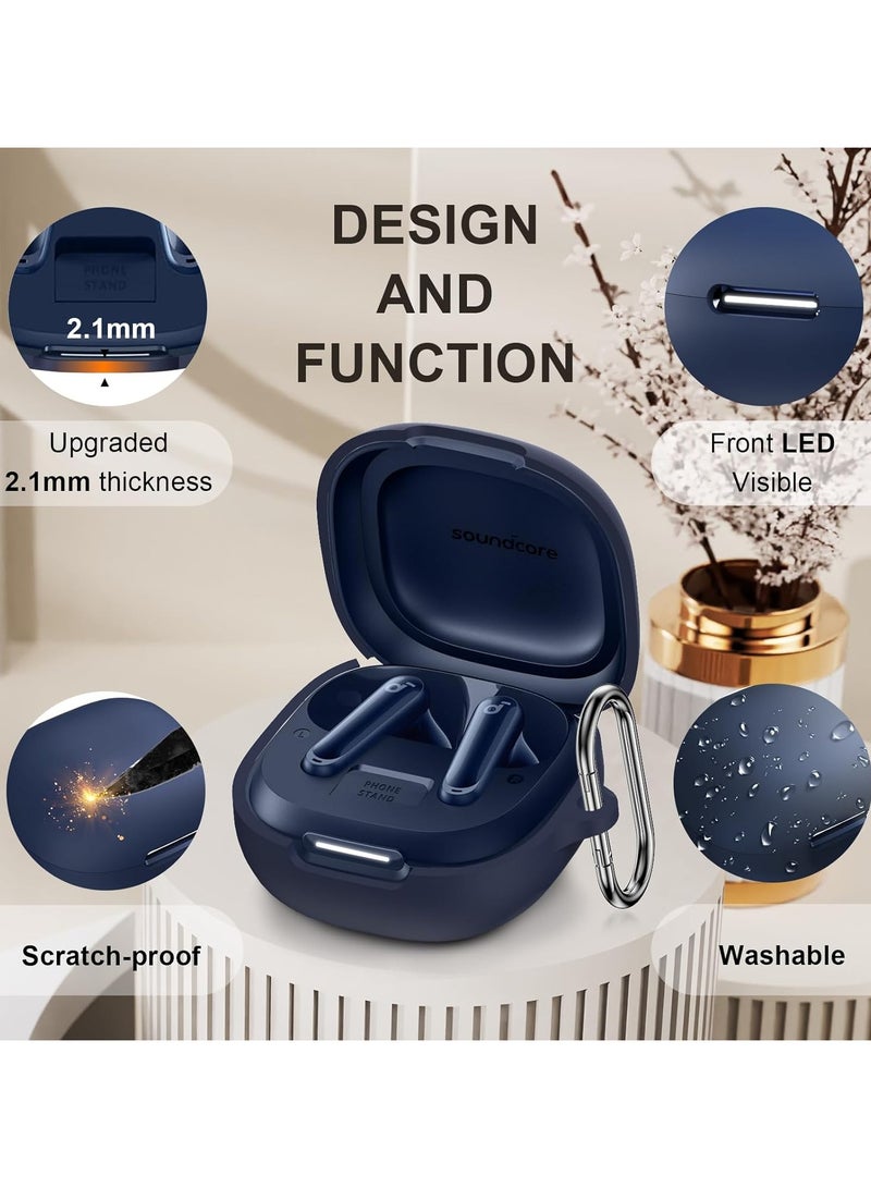 Silicone Case for Anker Soundcore P40i , Soft Silicone Shockproof Protective Skin Case for Soundcore P40i Wireless Earbuds with Carabiner, Front LED Visible -Blue - Image 4