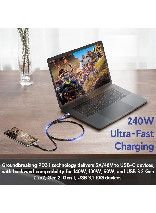 LINKUP كابل USB 4.0 شحن سريع 240 واط بسرعة 40 جيجابت في الثانية من نوع C - متوافق مع Thunderbolt 3/4، فيديو 8K@60Hz، غلاف متين - لجميع أجهزة USB-C، هاب، eGPU، كمبيوتر ألعاب (3 قدم/0.9 متر) أسود/أبيض - Image 4
