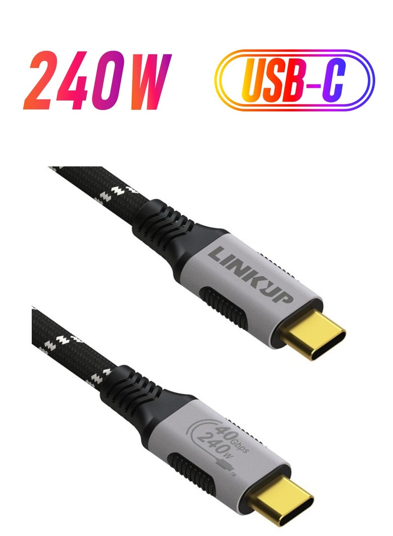 LINKUP كابل USB 4.0 شحن سريع 240 واط بسرعة 40 جيجابت في الثانية من نوع C - متوافق مع Thunderbolt 3/4، فيديو 8K@60Hz، غلاف متين - لجميع أجهزة USB-C، هاب، eGPU، كمبيوتر ألعاب (3 قدم/0.9 متر) أسود/أبيض - Image 1