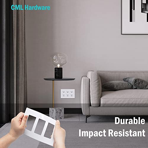CML Hardware CML Screwless Decorator Wall Plates, 3-Gang Wall Safe Outlet Cover, 4 Pack Hidden Screw Switch Plate, Standard Size 4.68”X 6.54”, Impact Resistant, White - Image 3