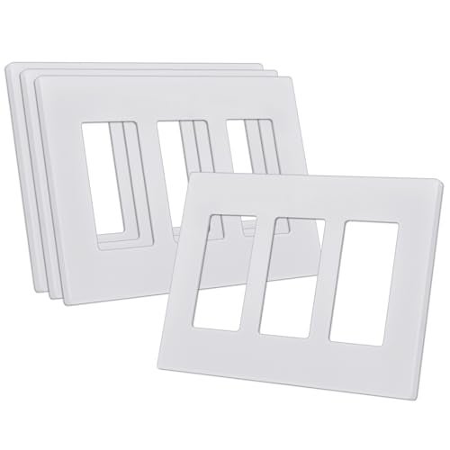 CML Hardware CML Screwless Decorator Wall Plates, 3-Gang Wall Safe Outlet Cover, 4 Pack Hidden Screw Switch Plate, Standard Size 4.68”X 6.54”, Impact Resistant, White - Image 1